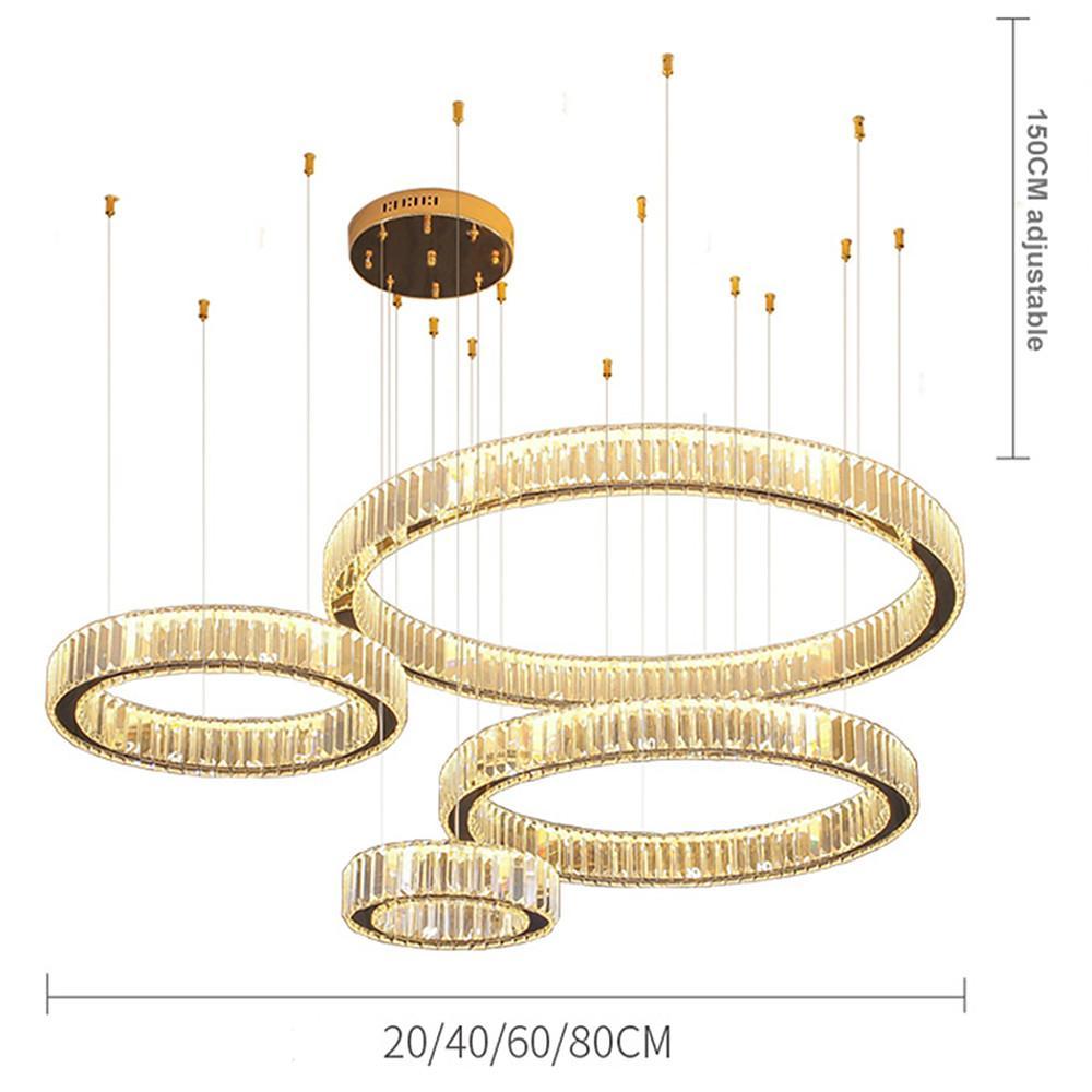 4-Ring Crystal Chandelier — Stainless Steel, Gold, LED, 31" Diameter, Remote Dimmable, 3000K/6500K