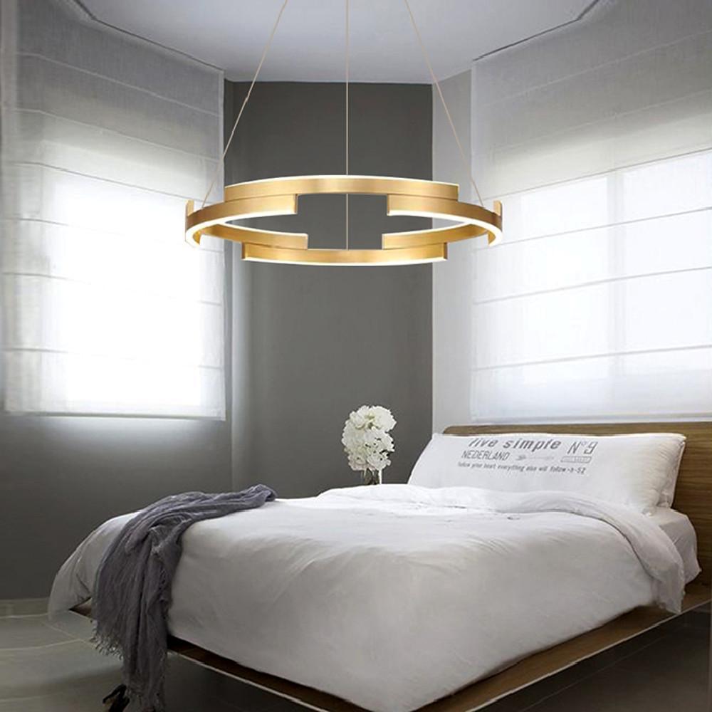 Geometric Circle Pendant Chandelier — Metal, 6-Light LED, Gold or Coffee Finish, Adjustable to 59"