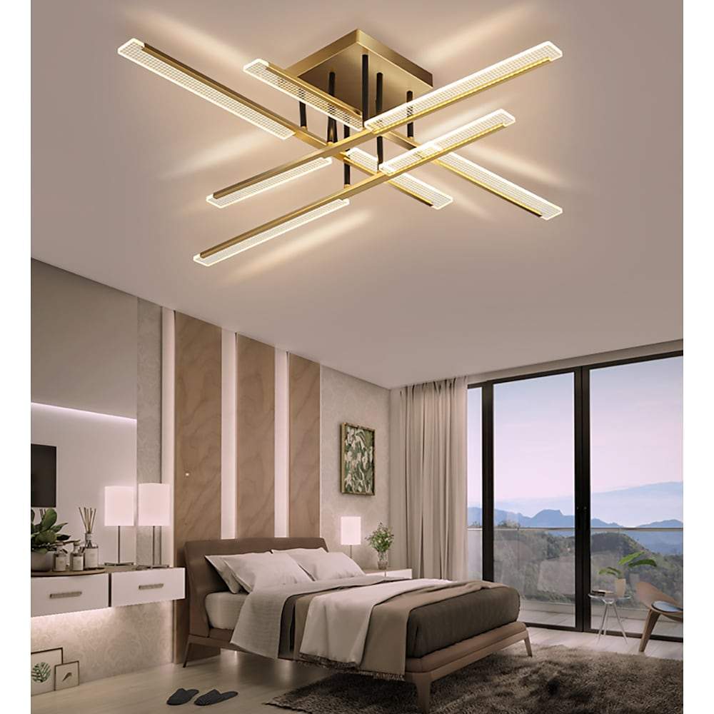 Linear Semi Flush-Mount Ceiling Light — Acrylic and Metal, 8- or 12-Light, 3-Step Dimming, Remote Control
