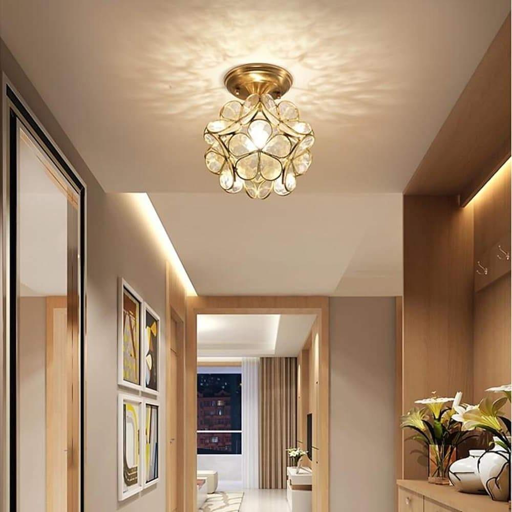 Flower Glass Flush-Mount Ceiling Light — Copper Brass Finish, LED, 8" Diameter