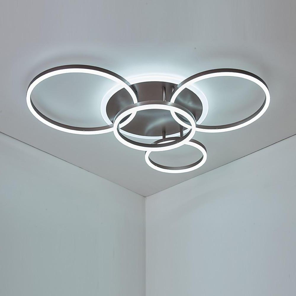 4-Circle Modern Flush-Mount Ceiling Light — Metal and Acrylic, 5-Light LED, Dimmable 3000K–6000K, Remote Control, White or Coffee