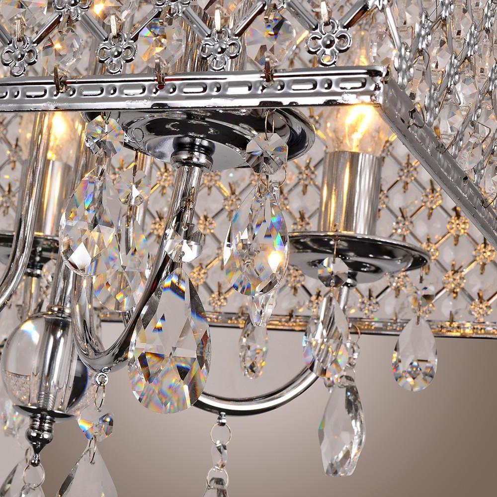 Square Electroplated Metal and Glass LED Chandelier — Chrome / Black, 16" Modern