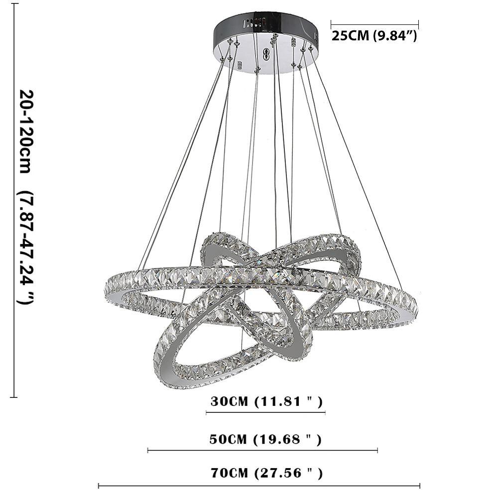 Interwoven Geometric Ring Crystal Chandelier — Chrome, Dimmable LED, 3000K/6000K, Remote Control, 28"