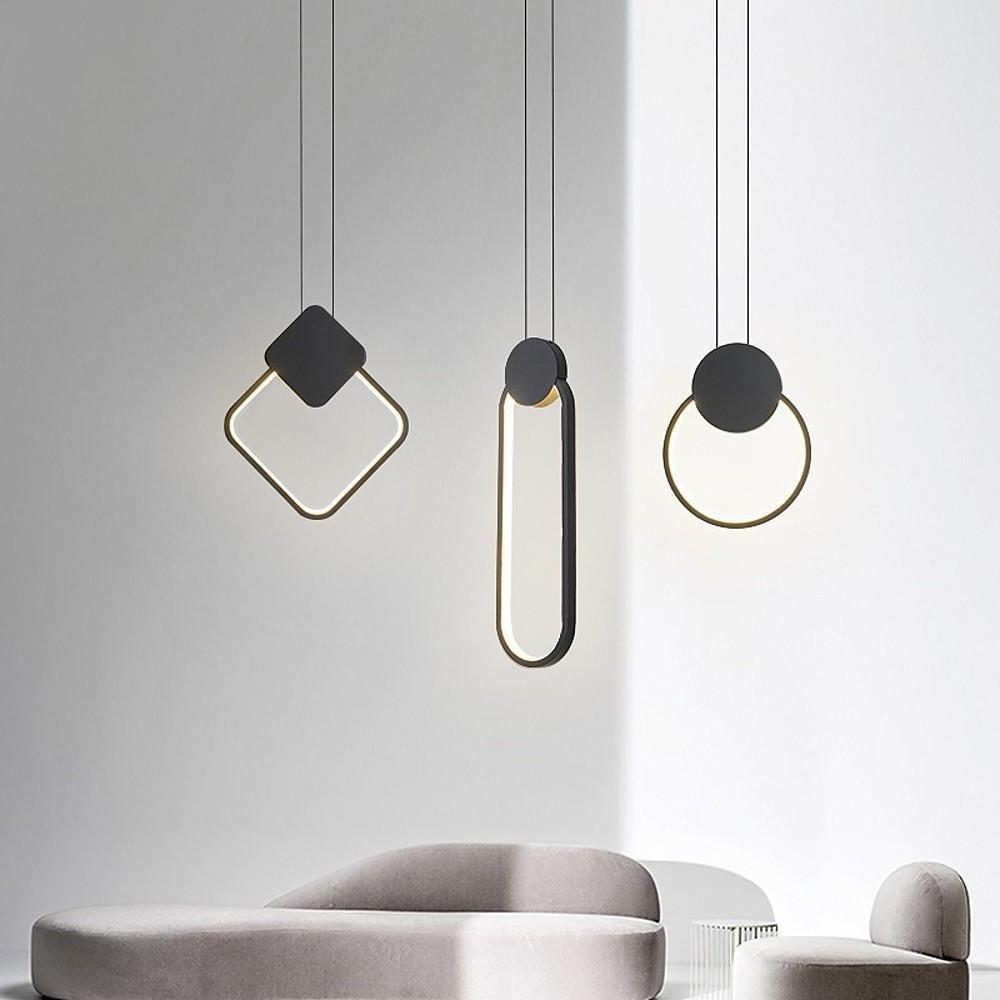 Modern Geometric Mini Pendant Light — Black Metal, LED E26/E27, 39" Adjustable Cord