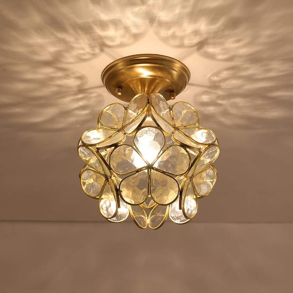 Flower Glass Flush-Mount Ceiling Light — Copper Brass Finish, LED, 8" Diameter