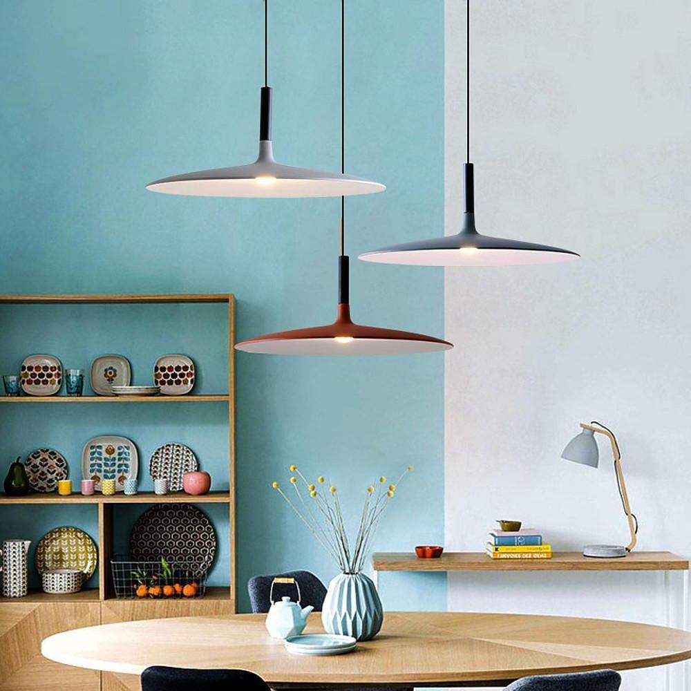 Flat Circular Mini Pendant — Metal, Industrial Modern, Adjustable 47" Cord, LED Included