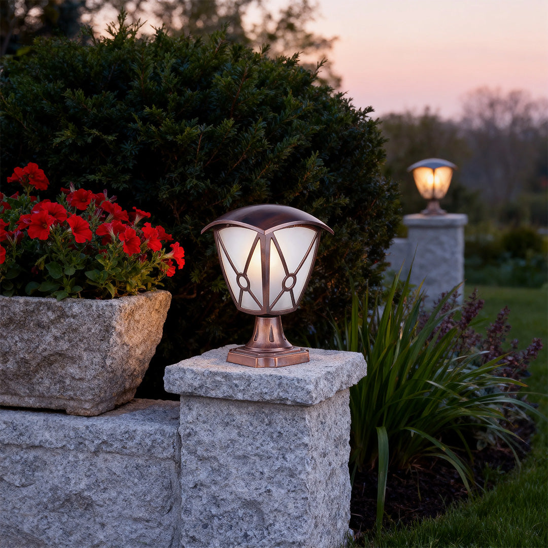 Classic Column Outdoor Pillar Light — Sand-Black Aluminum and Glass, 9W LED, IP44, E26, Hardwired