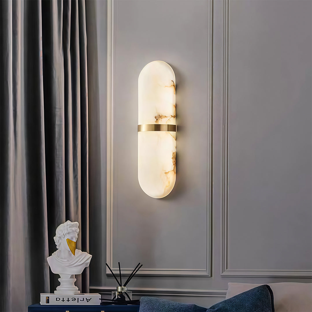 Retro Japanese Marble Wall Sconce — Copper and Iron, 6.5W LED, White Marble Shade