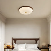 Art Deco Flush-Mount Ceiling Light — Walnut-Tone Iron, Transparent Glass, Full-Spectrum LED, 3-Step Dimming (3000K/4500K/6000K)