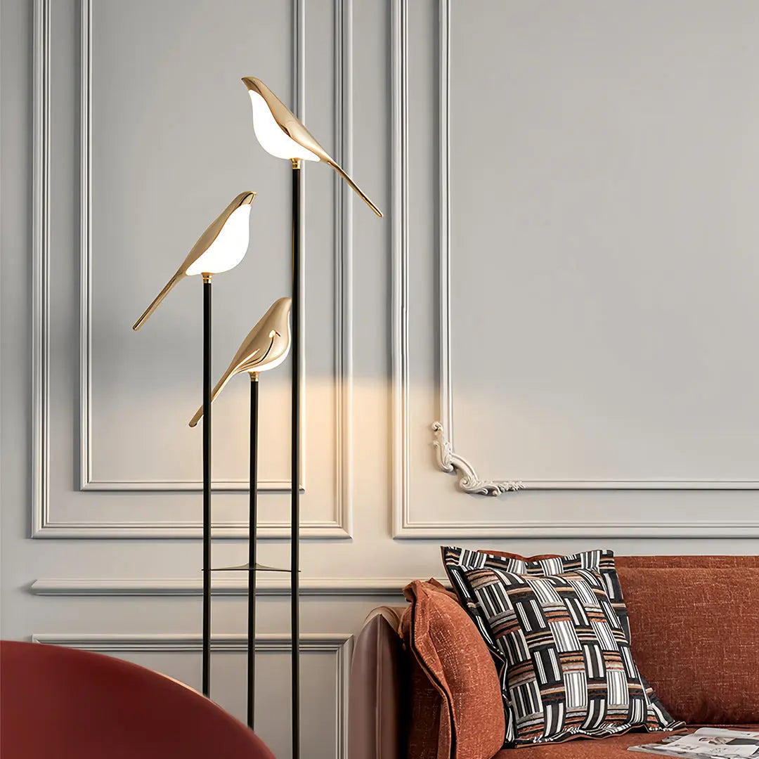 Contemporary Artistic Accent Lamp: Bird Floor Lamp with Three Heads Luxe
