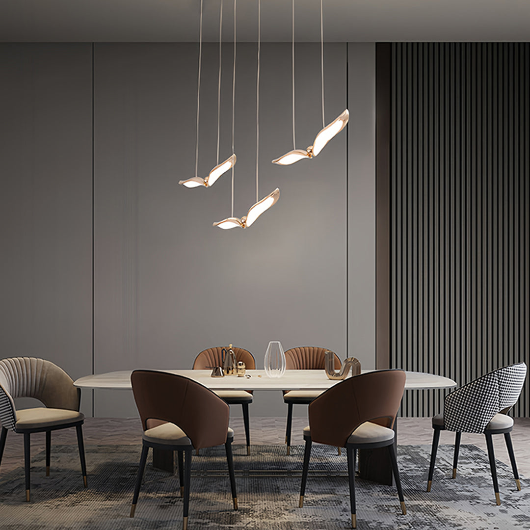 Seagull Multi-Light Pendant — Rose Gold Iron, Acrylic 3D Shadow, 1-, 3-, or 5-Head LED, Dual Color Temperature