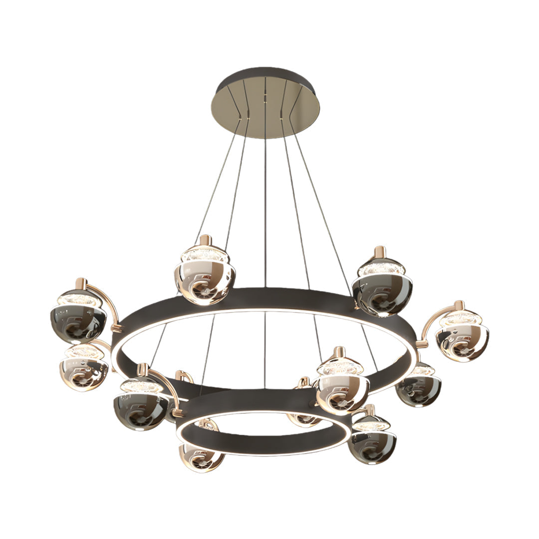 Modern Black and Gold Acrylic LED Chandelier — 6, 8, or 8+4-Light, Three-Color Dimming, 47.2" Chain