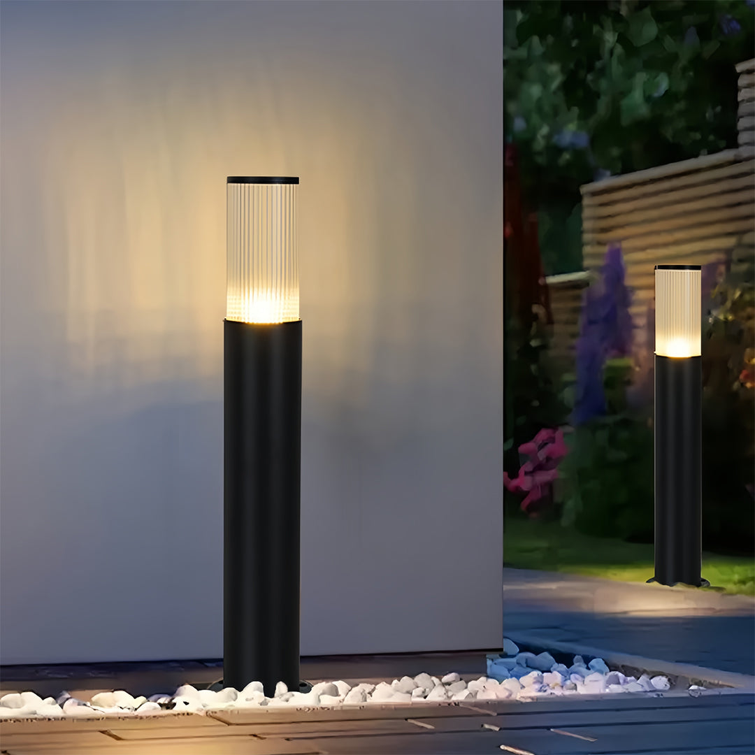 Cylindrical Outdoor Bollard Path Light — Aluminum & Acrylic, E27, IP65, 3 Heights (16", 24", 31")