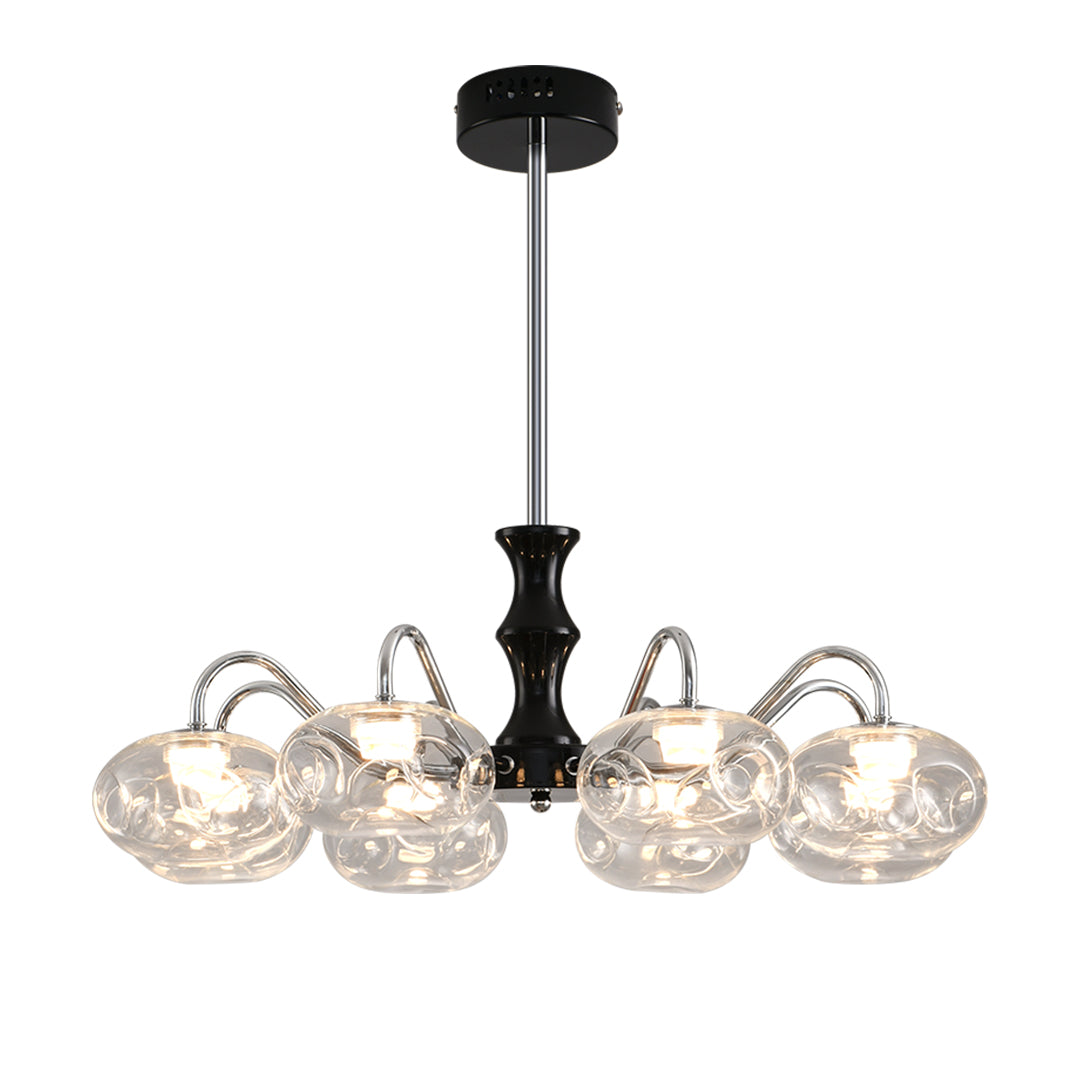 Magic Bean Art Glass Chandelier — Wrought Iron, Ribbed Glass, Full-Spectrum LED, 3-Color Dimming, 8-Light / 12-Light