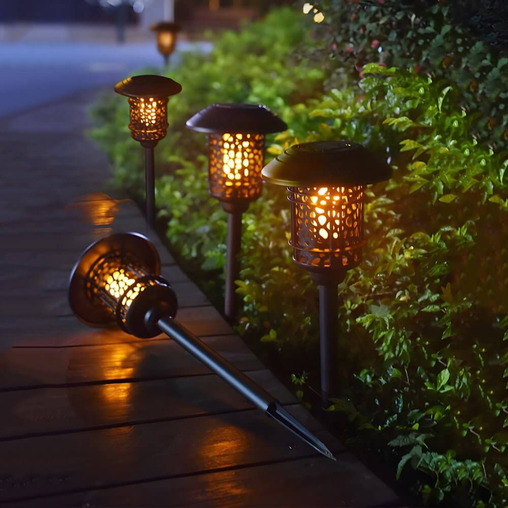 elegant black solar pathway stake light with flamed smd leds 224 inches in height