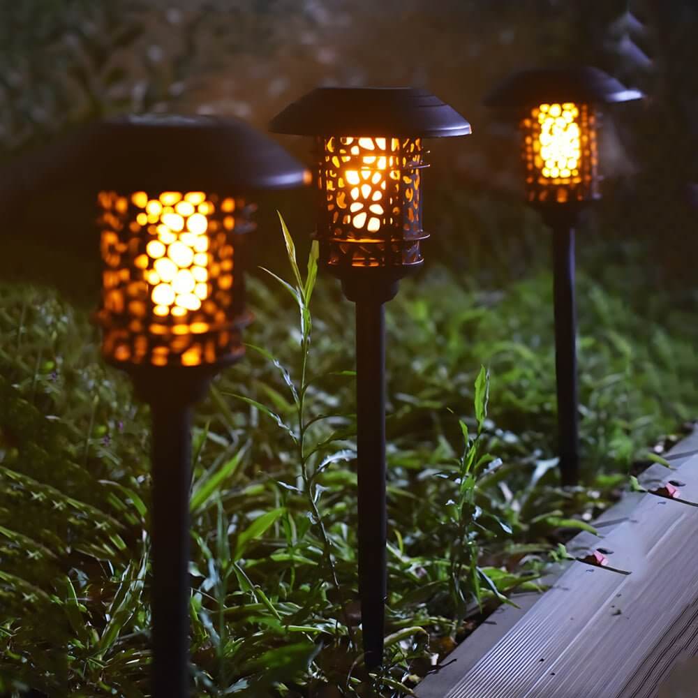 elegant black solar pathway stake light with flamed smd leds 224 inches in height