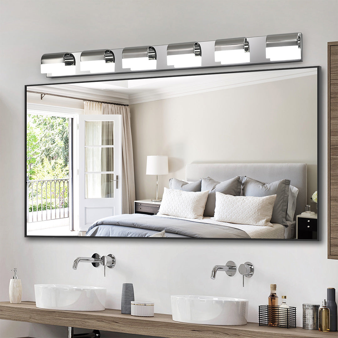Modern Bathroom Vanity Light — Black Iron, White Acrylic, Integrated LED 6000K, 3- to 6-Light