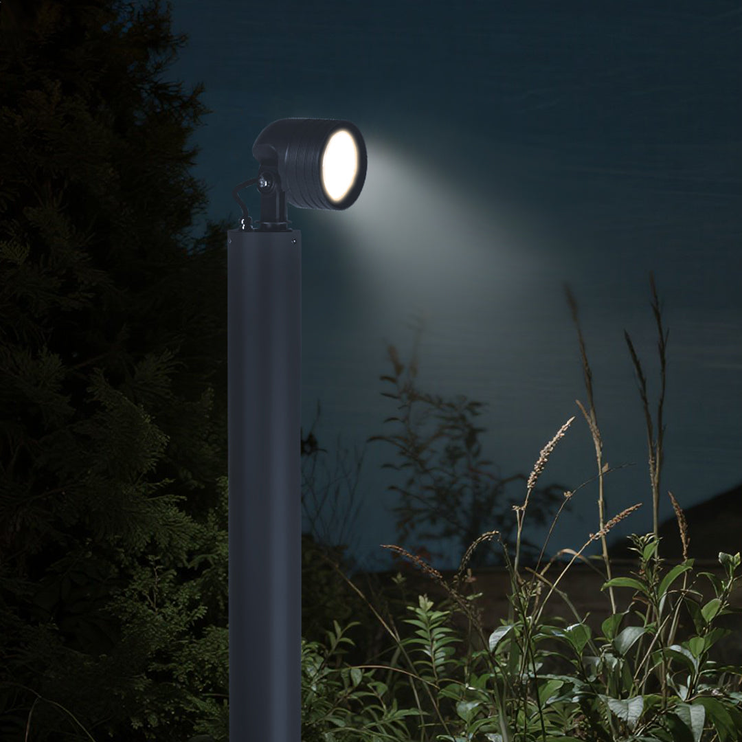 Minimalist LED Garden Spotlight — Die-Cast Aluminum, Sand Gray, OSRAM 6W or CREE 12W, 3000K, IP65, 39" Hardwired Ground Mount