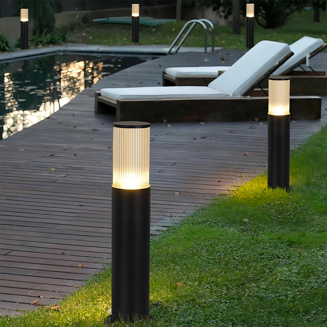 Cylindrical Outdoor Bollard Path Light — Aluminum & Acrylic, E27, IP65, 3 Heights (16", 24", 31")