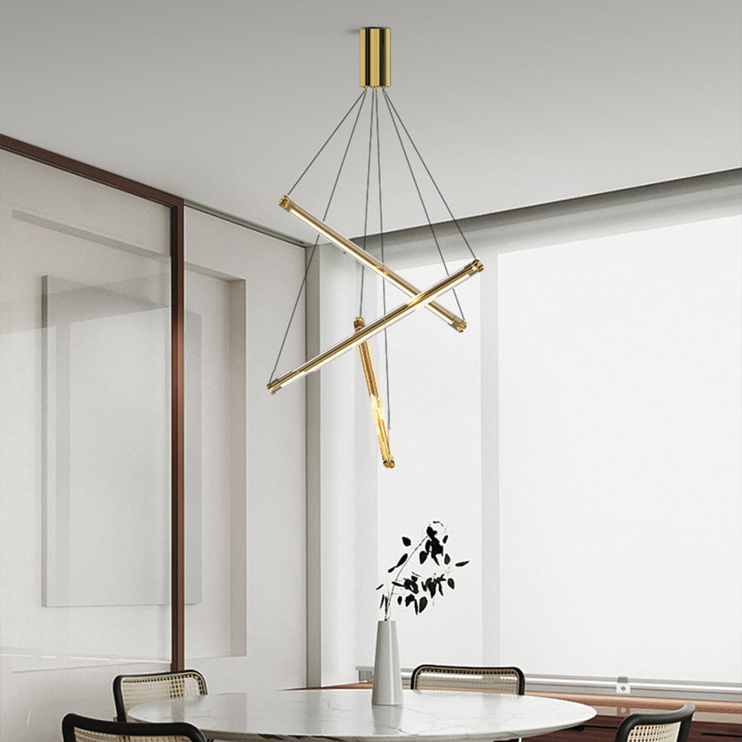 Minimalist LED Linear Chandelier — Stainless Steel & Acrylic, 3/5/7-Light, 36W–140W, 4000K RA97, Black or Gold