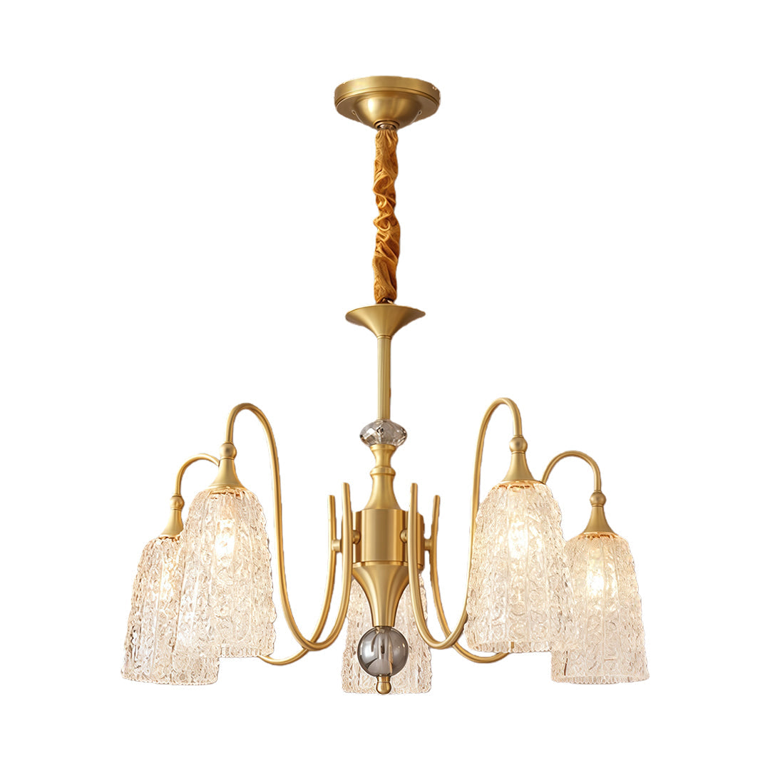 Ornate Vintage Brass Chandelier — Solid Brass and Glass, 5/6/8-Light, Three-Color Dimming (3000K/4500K/6000K), Adjustable Length