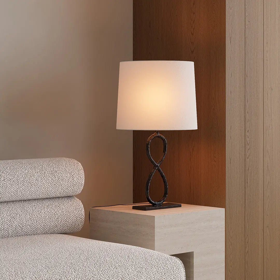 European Luxury Fabric Light Table Lamps in Bronze Metal Luxe