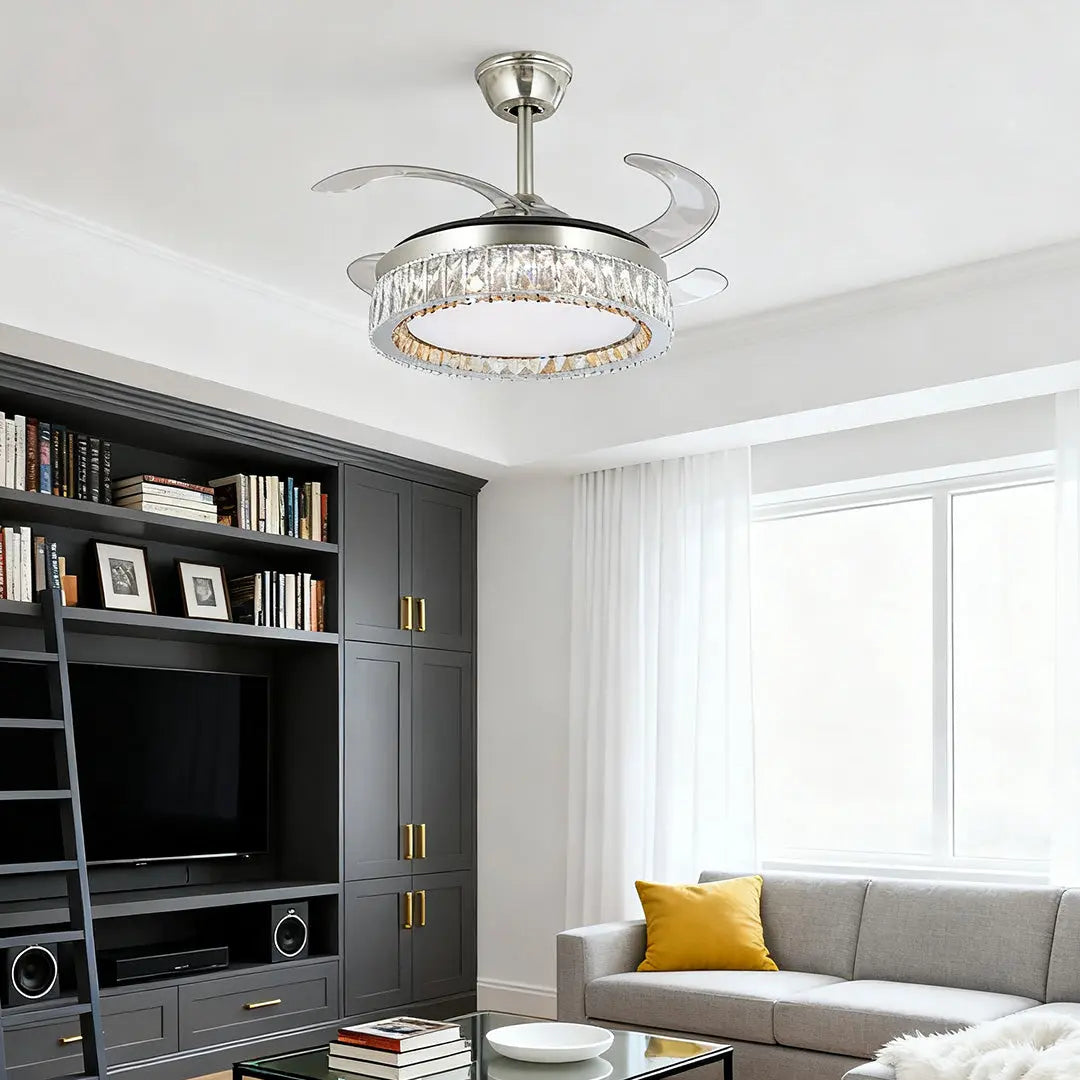 Luxury Nickel Crystal Ceiling Fan with Remote-Controlled Light Luxe