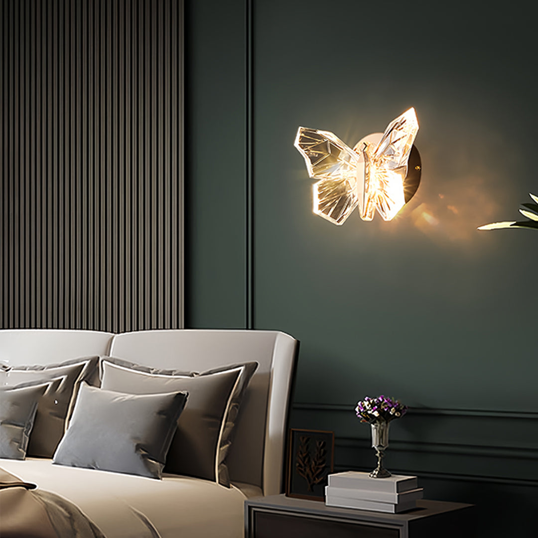 Butterfly Wall Sconce — Gold Aluminum, White Acrylic Shade, LED, Three-Step Dimming (3000K/4500K/6000K)