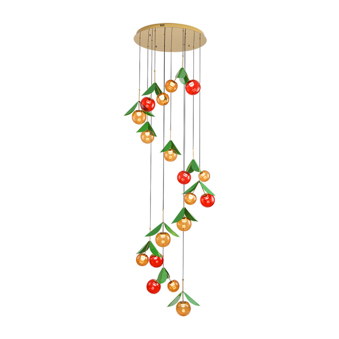 Cherry Glass Dome Multi-Light Chandelier — Stainless Steel, Three-Color Dimming, 12- or 18-Light, 3m Adjustable Cord