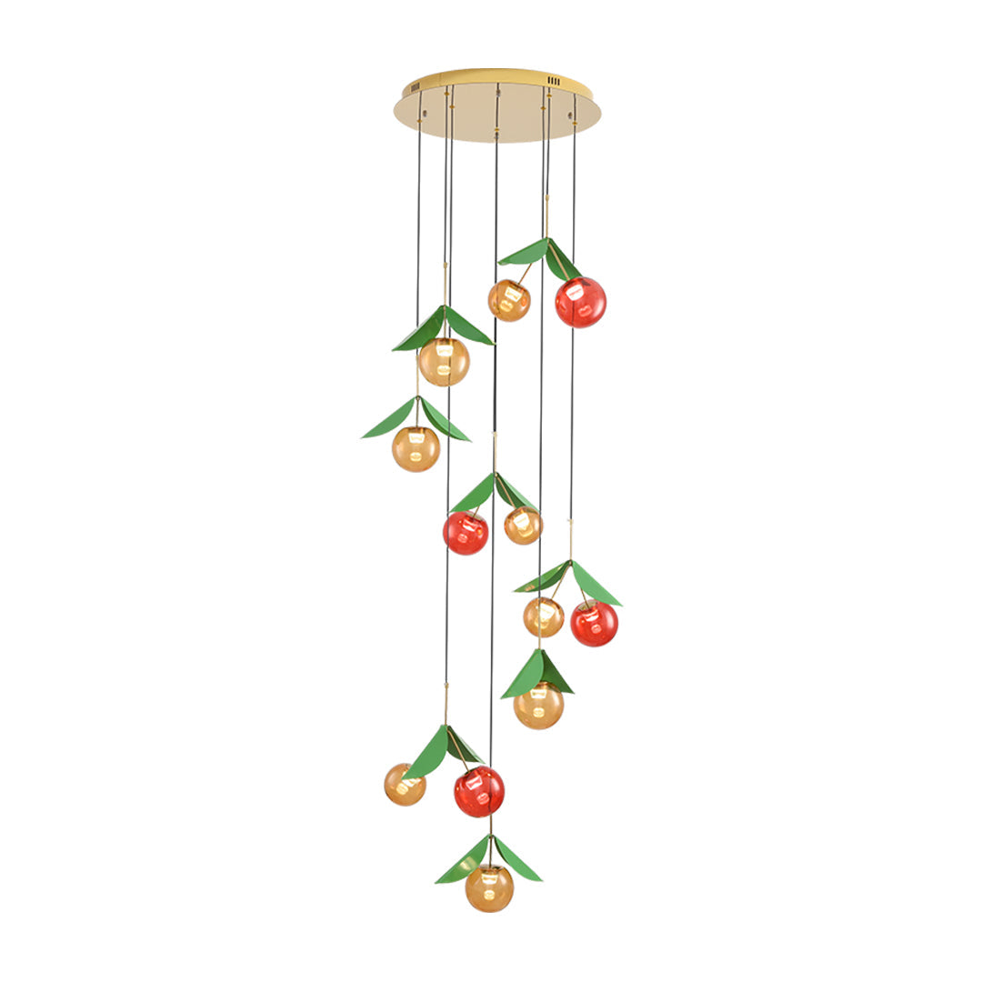 Cherry Glass Dome Multi-Light Chandelier — Stainless Steel, Three-Color Dimming, 12- or 18-Light, 3m Adjustable Cord
