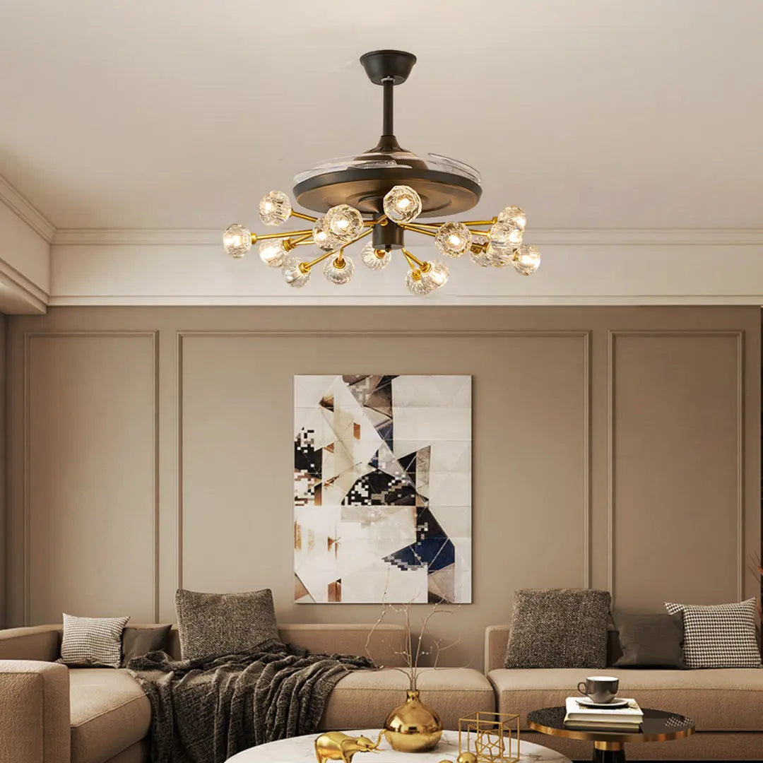 Norse Crystal Invisible Ceiling Fan with Multiple Lights Luxe
