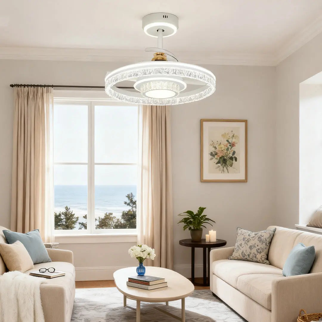 Nordic Luxury Ceiling Fan with Round Light and White Aluminum Body Luxe