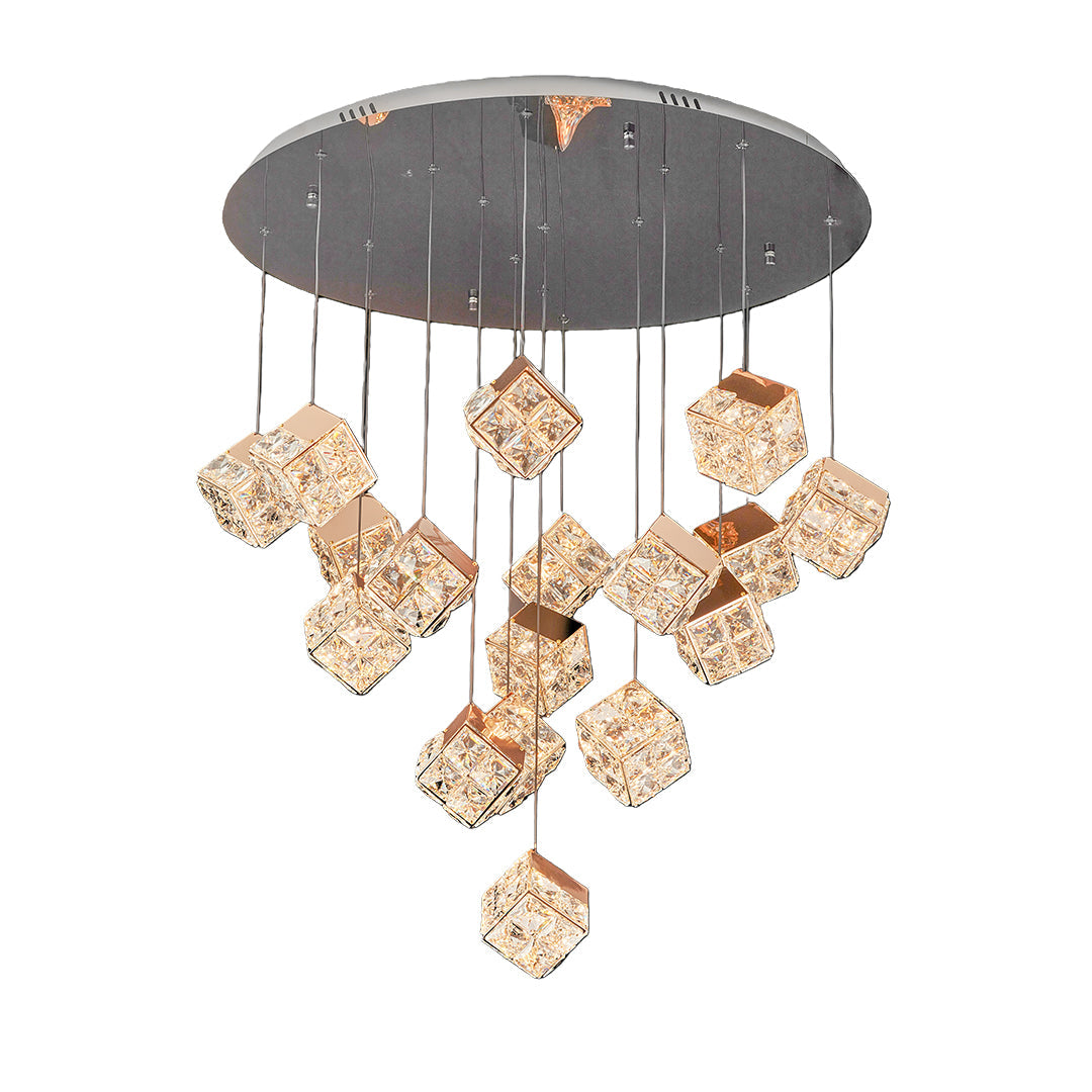 Rubik's Cube Crystal Chandelier — Champagne Gold, LED, 3-Step Dimming, 59.1" Chain, 6- to 17-Head