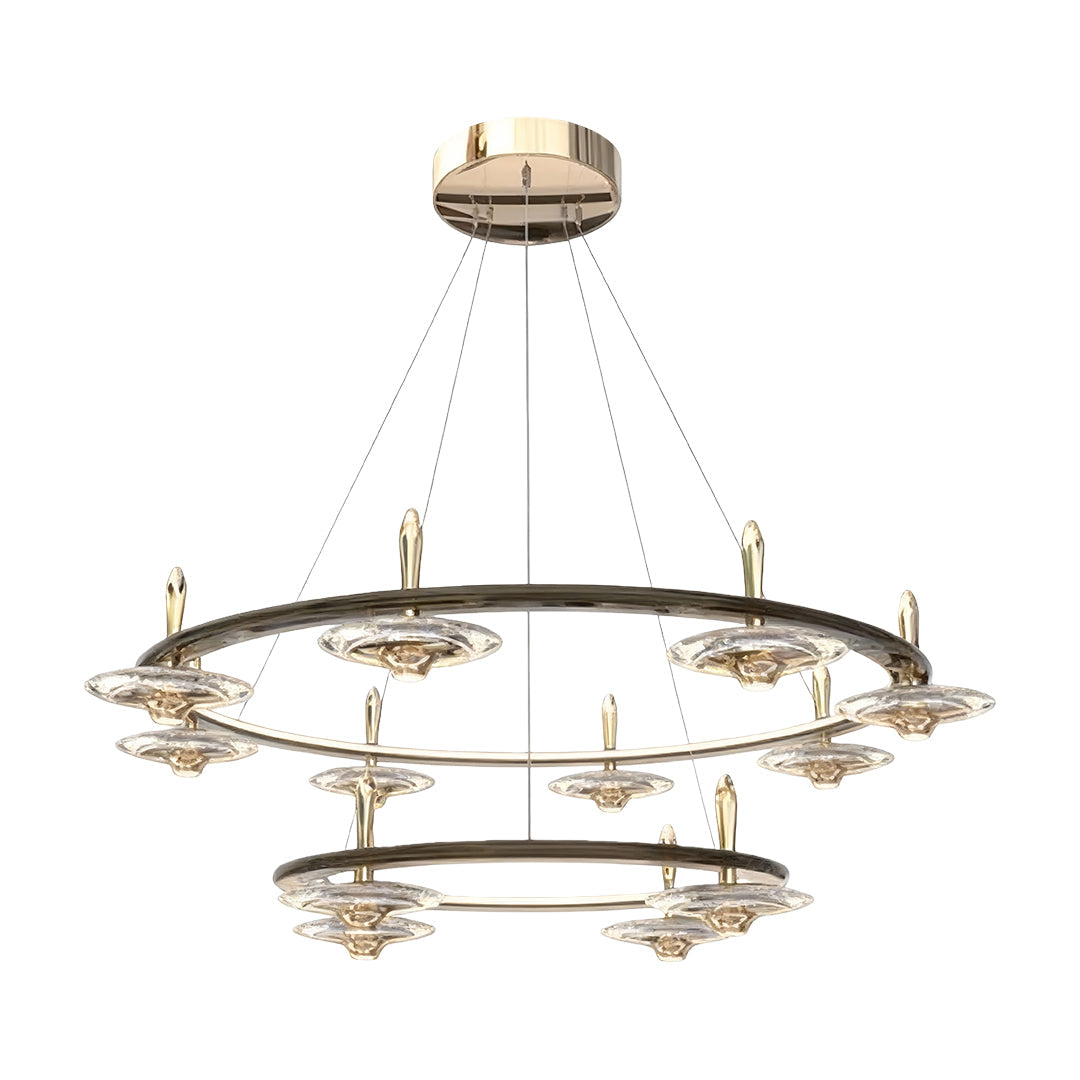 Round Crystal Chandelier — Terracotta Gold Metal, LED, Three-Color Dimming, 5-Head / 8-Head / 8+4-Head / Long 5-Head