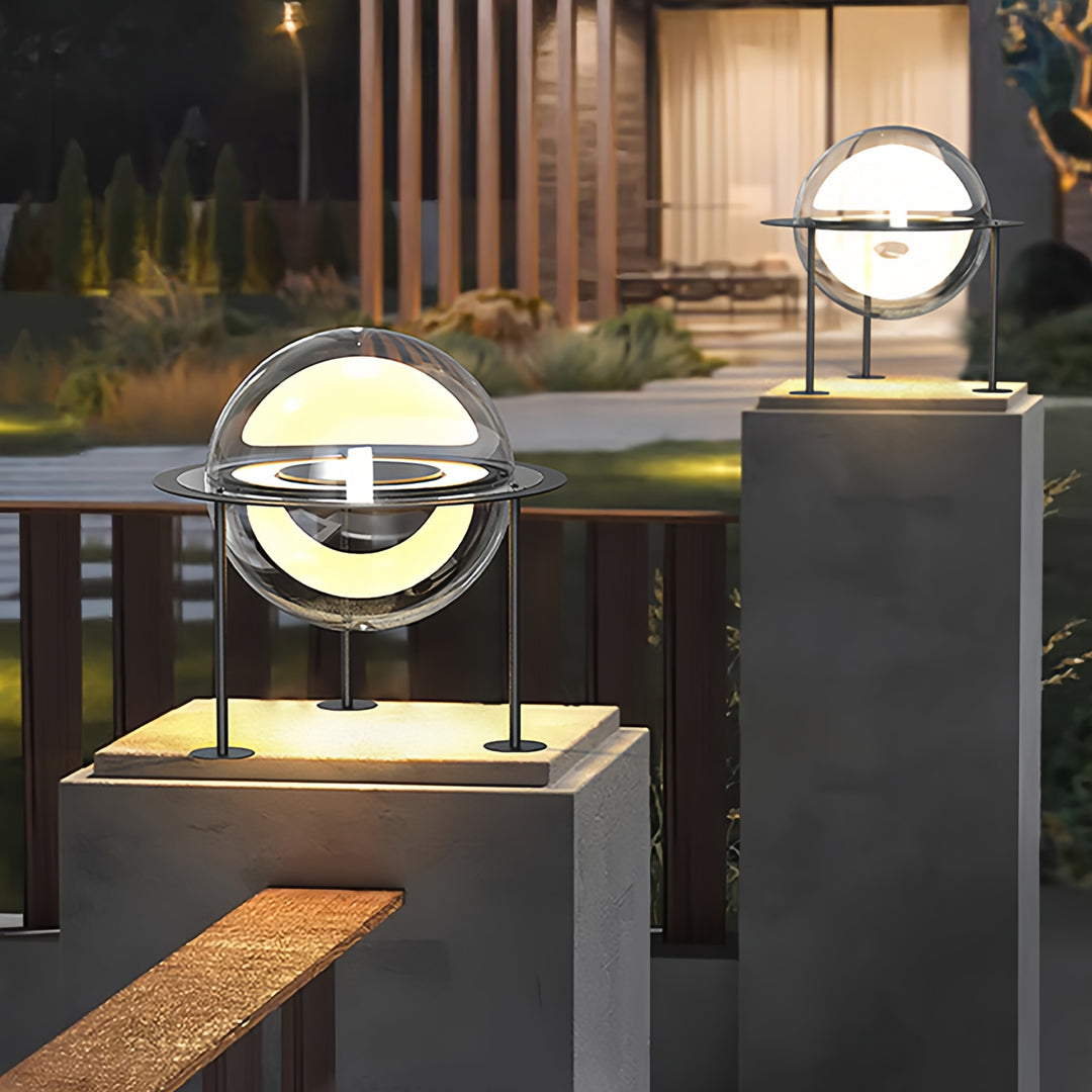 Globe Solar Gate Pillar Light — Stainless Steel, Black, 12W LED, 4500mAh, IP65 Weatherproof, Remote Control