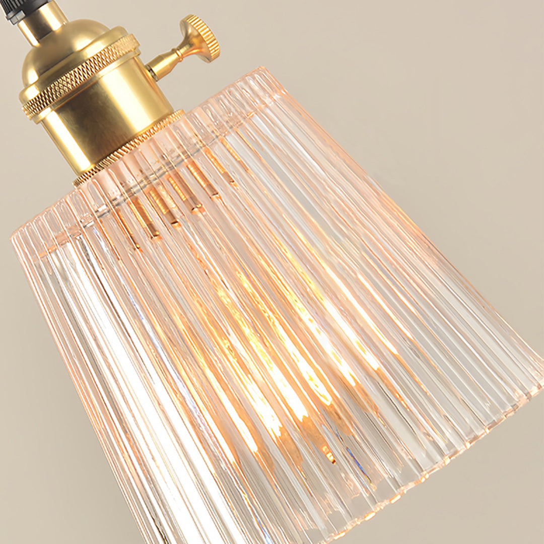 Minimalist Brass Mini Pendant — Clear Striped Glass, E26, 1-Light, Adjustable 1.4m Cord