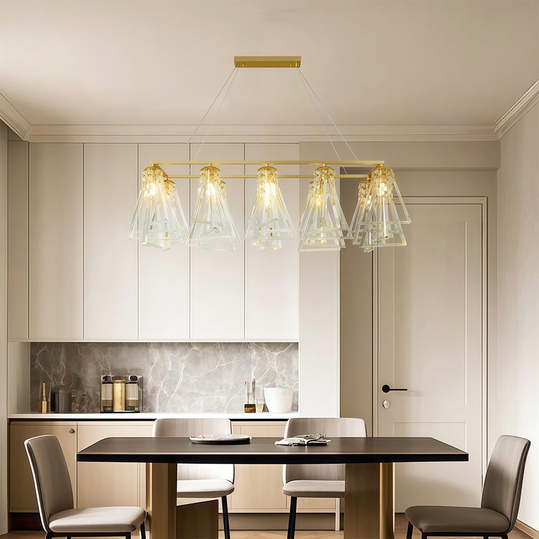 Minimalist Crystal Chandelier — Solid Copper, G9, 8- or 10-Light, Brass / Chrome / Black