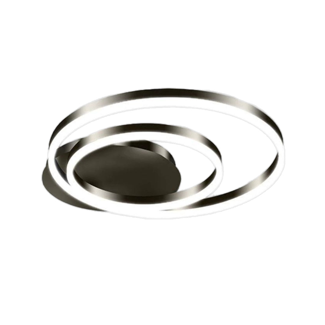 Circular Double-Circle LED Flush-Mount Ceiling Light — Aluminum and Acrylic, Three-Color Dimming, 36W / 48W / 64W