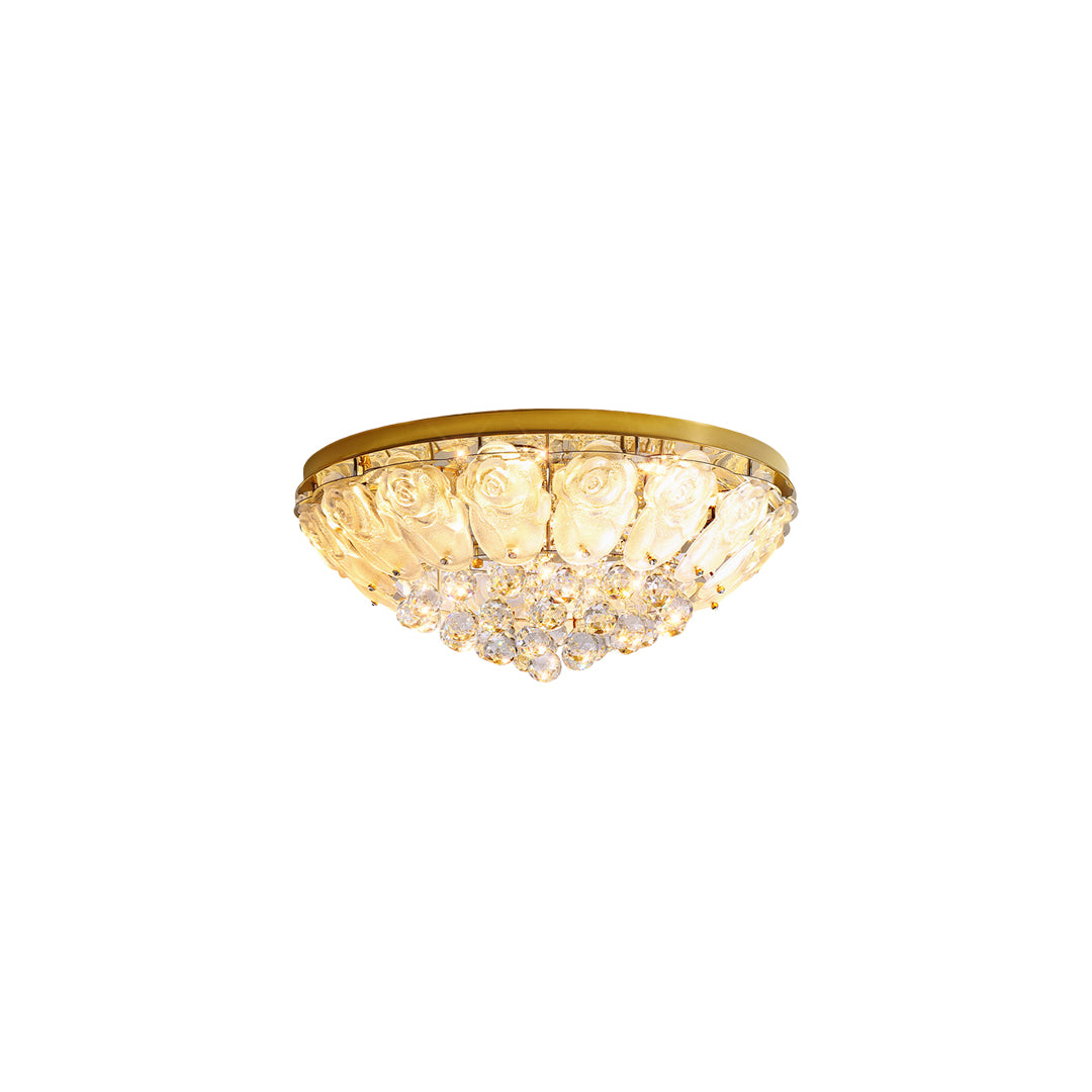 French Crystal Flush-Mount Ceiling Light — Gold Stainless Steel, LED, 3-Step Dimming (3000K/4500K/6000K), 17.7"–39.4"