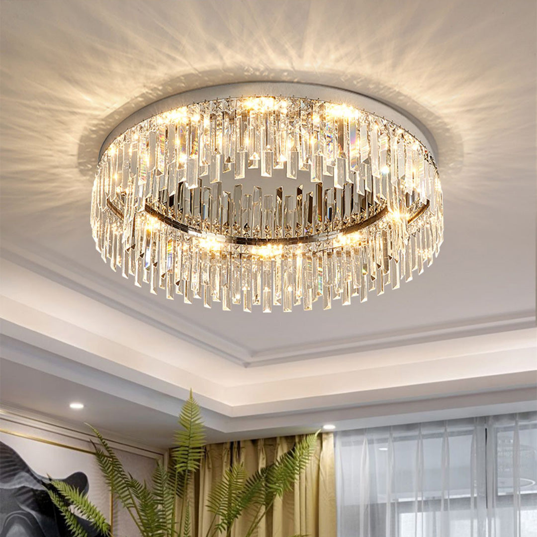 Minimalist Round Crystal Flush Mount — Stainless Steel, K9 Crystal, 3-Step Dimming, E14, 19.7"–31.5"