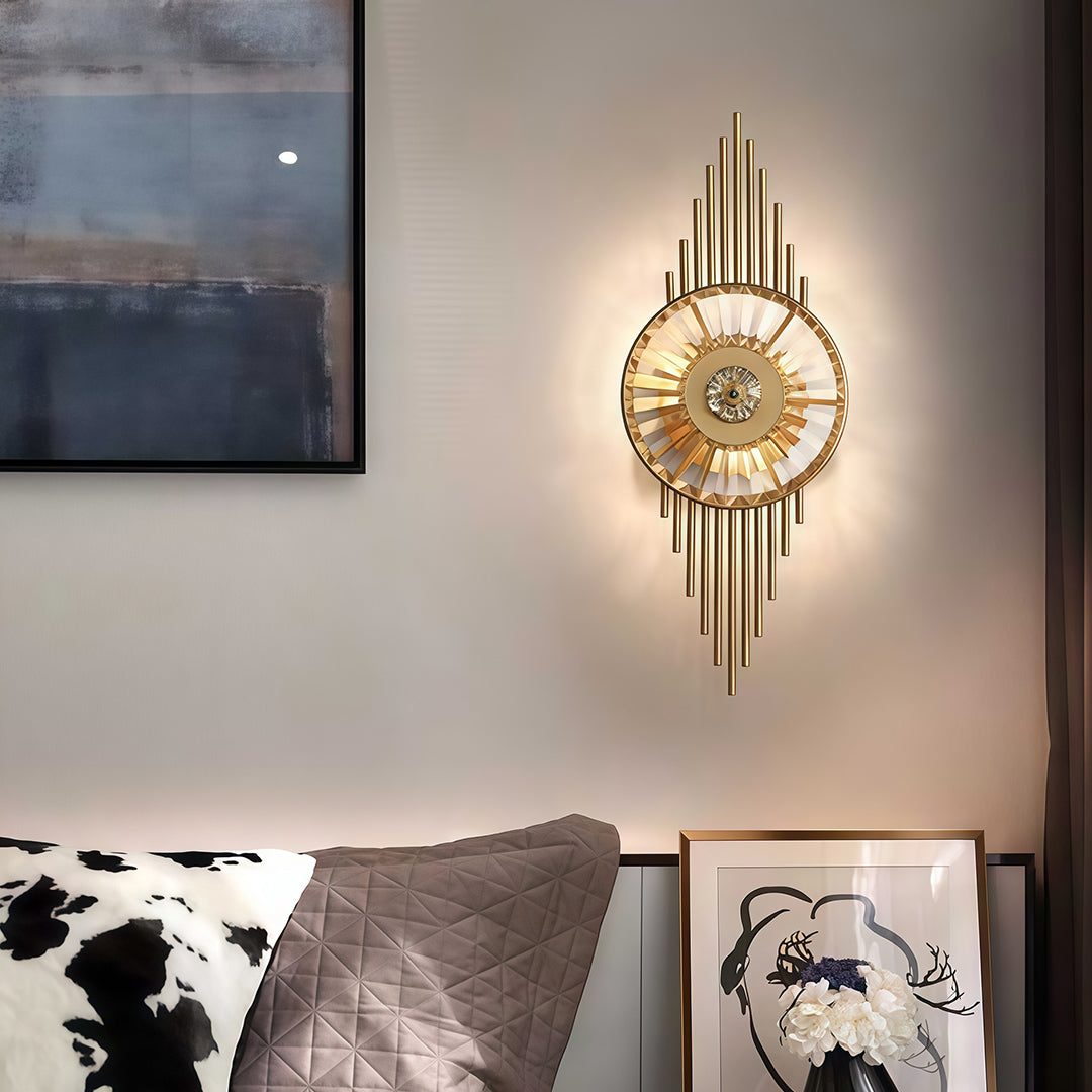 Crystal Diffused Wall Sconce — Brass-Tone Stainless Steel, Cut Crystal, E14, Hardwired, 25.6"