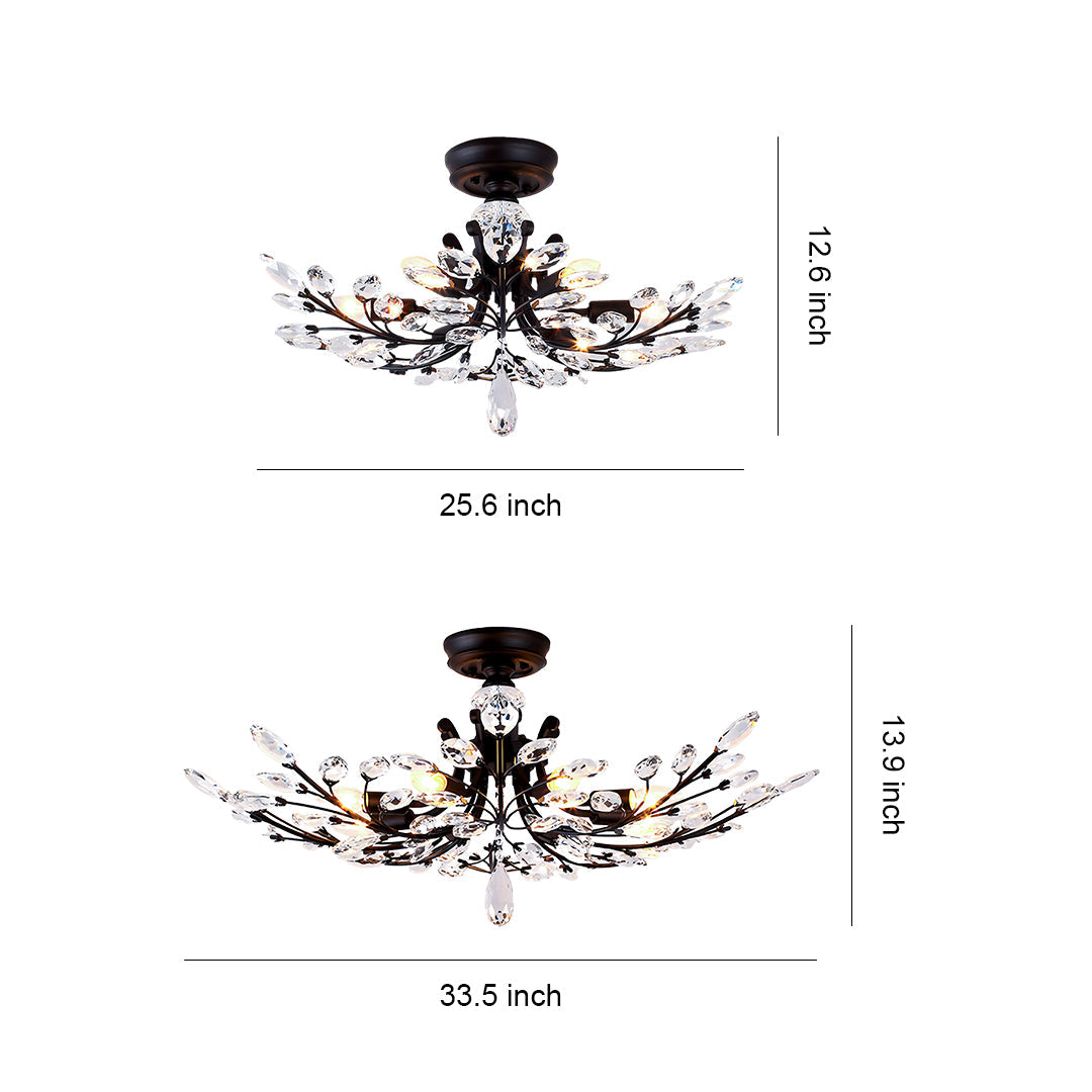 American Leaf Chandeliers: Crystal Semi-Flush Ceiling Lights