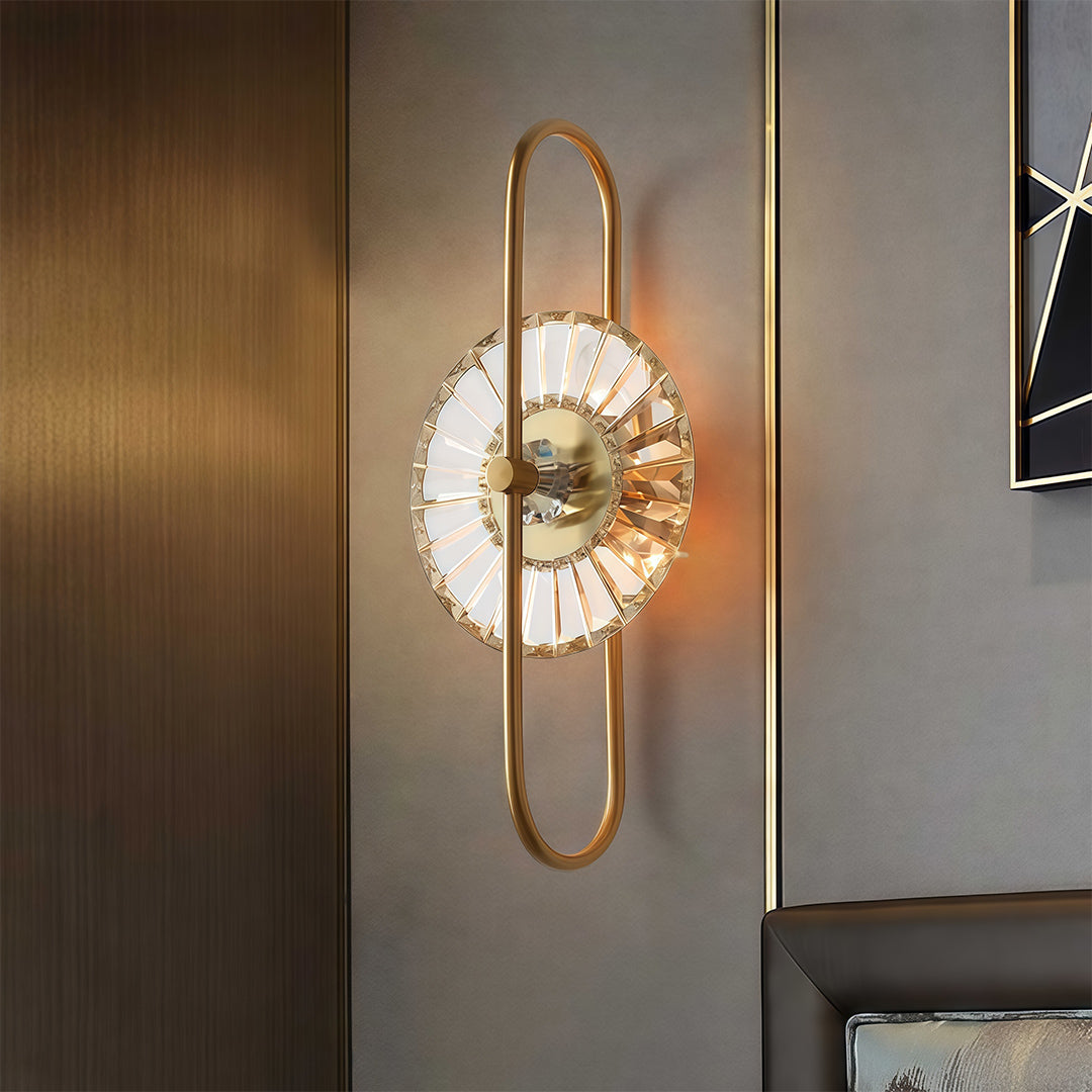 Vertical Crystal Wall Sconce — Gold Iron Frame, E14, Hardwired, 24.8" Minimalist