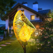 Curled Leaf Solar Lawn Light — Black Metal, LED Warm White, IP65, 20.3" Post