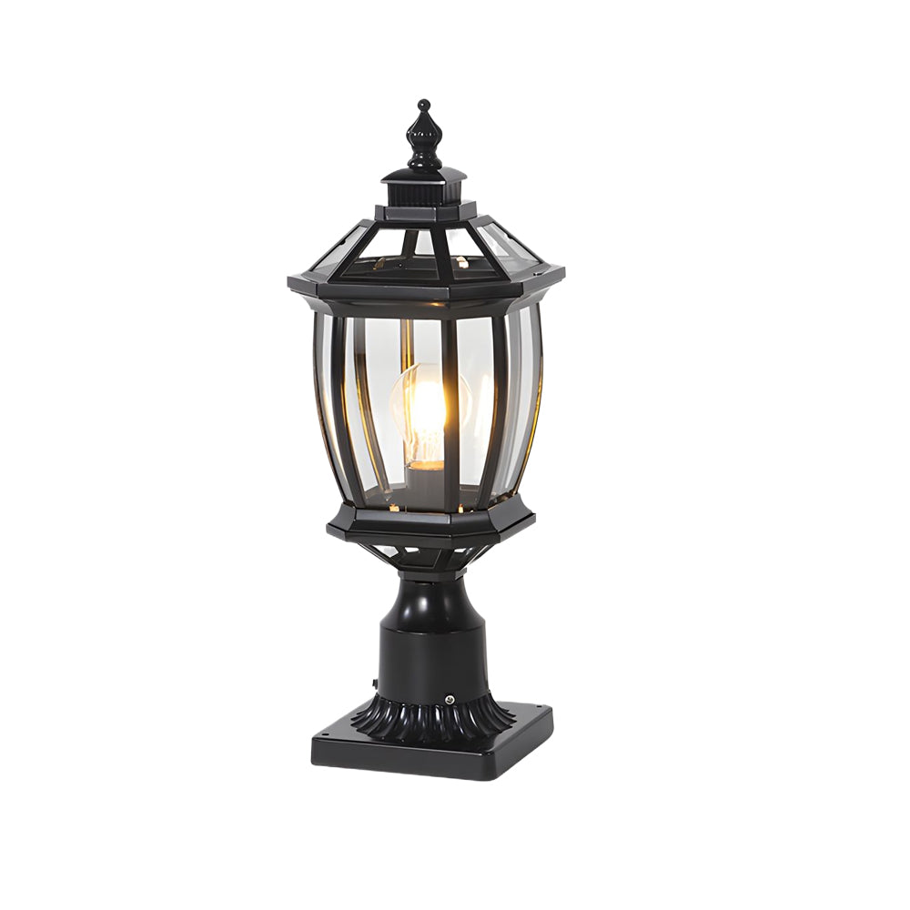 Octagonal Pagoda Pillar Light — Aluminum & Glass, Solar / Hardwired, 3-Step Dimming, Black or Bronze