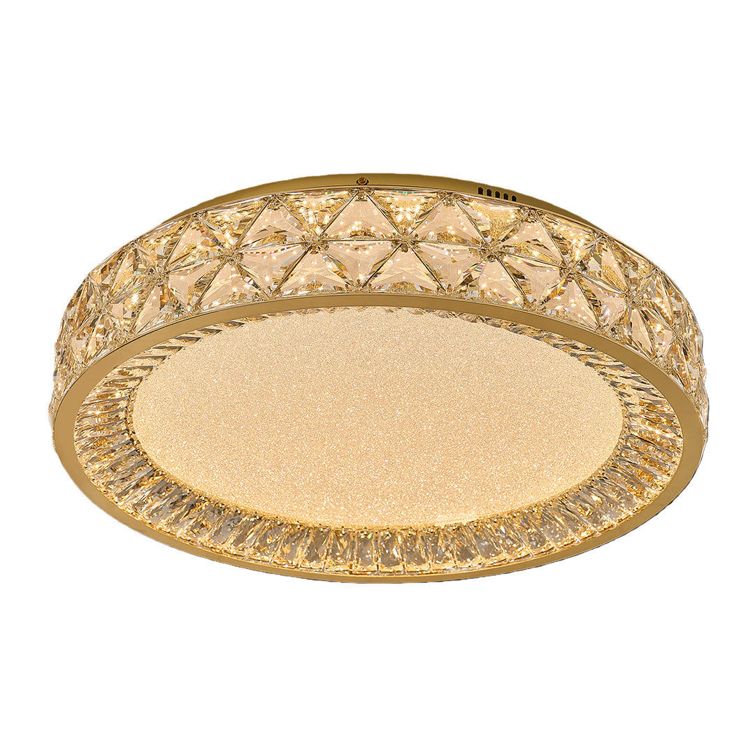 Crystal Flush-Mount Ceiling Light — Champagne Gold Carbon Steel, LED, Three-Color Dimming, 15.8"–23.6"