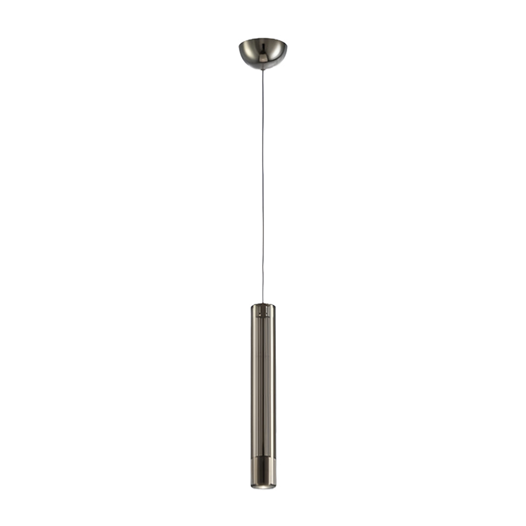 Minimalist Crystal Cylinder Mini Pendant — Metal, Single-Light, Amber or Smoke Gray, 2W, Adjustable Cord