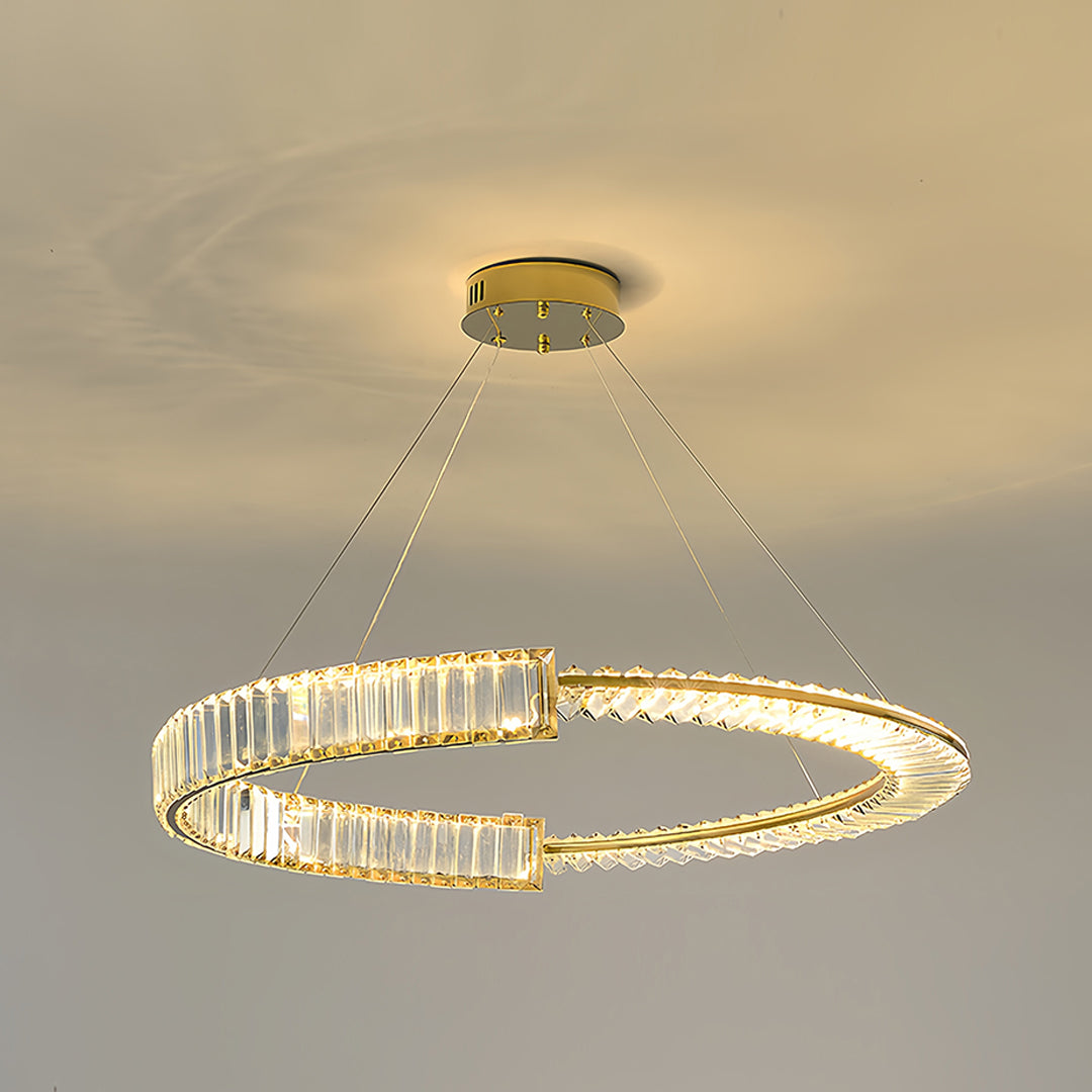 Modern Gold Crystal Ring Chandelier — Iron, LED, 3-Step Dimming (3000K–6000K), 600mm / 800mm / Combination