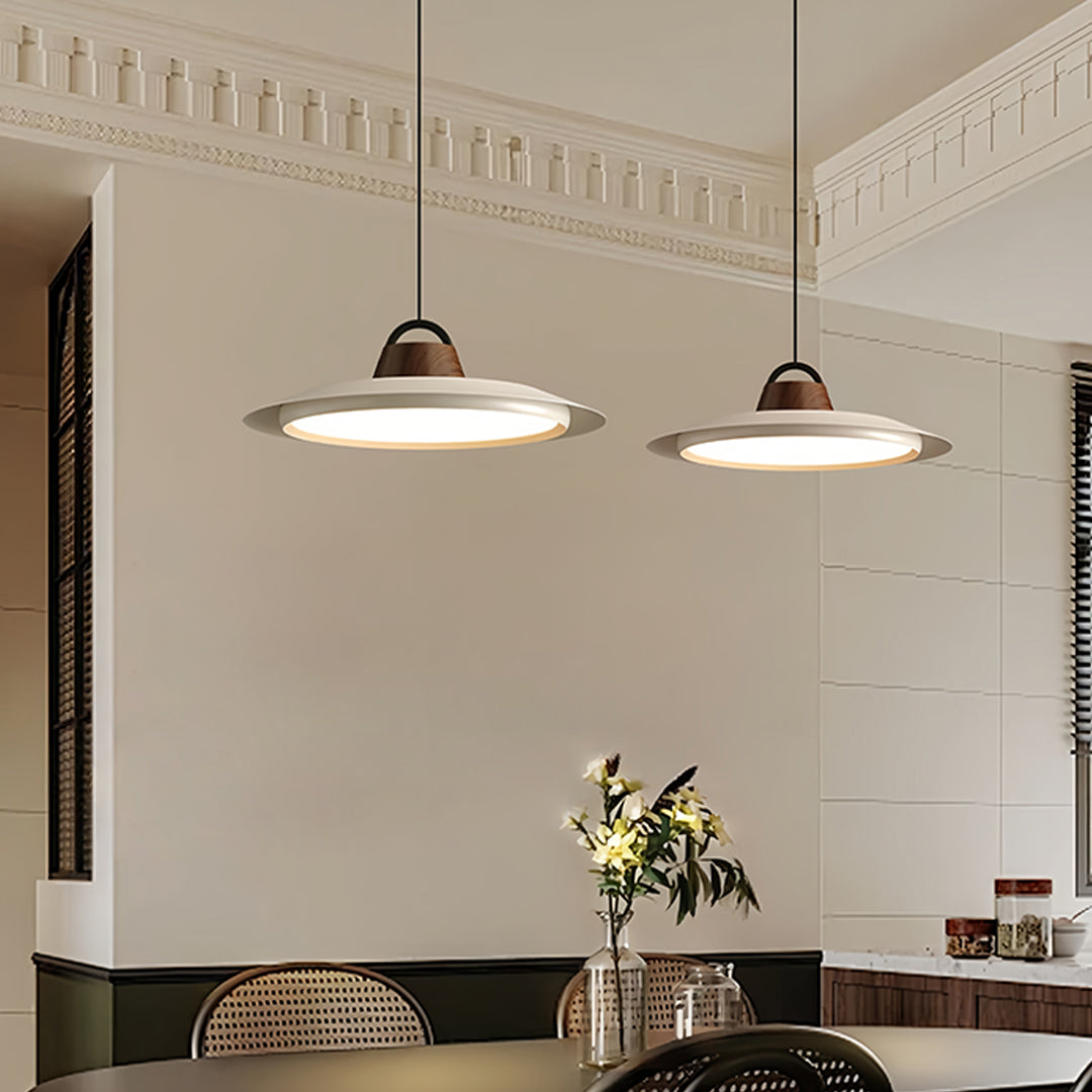 Minimalist Saucer Pendant Light — Aluminum & Iron, 30W Full-Spectrum LED, Three-Color Dimming, 15.75" Wide