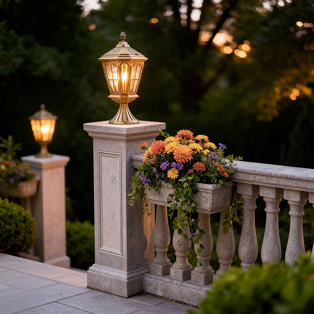 Octagonal Palace Lantern Exterior Pillar Light — Solid Copper, Clear Glass, IP55, E14, 22.4"